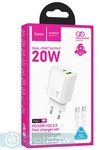 Адаптер питания Hoco N61 Gental PD20W+QC3.0 charger с кабелем Type-c to Type-c (Type-C+USB: 5В/ 3А, 9В/ 2А, 12В/ 1.5А) белый - фото 92538